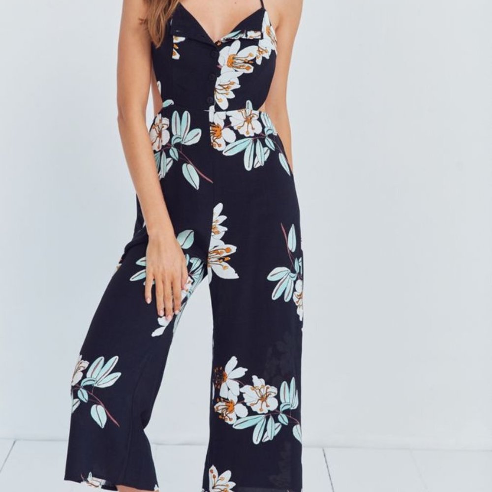 Black floral culotte jumpsuit